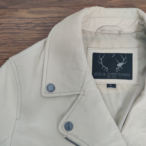 *Bod & Christensen Elegant Cream Leather Biker Jacket – Size L - Picture 12 of 12